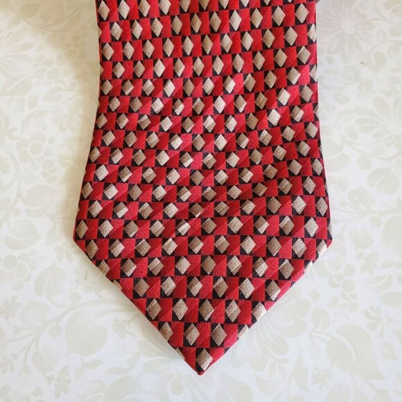 Vintage Stonehenge Mens Tie Geometric Red & Beige 100% Silk Necktie 60.5 inches - Picture 4 of 5